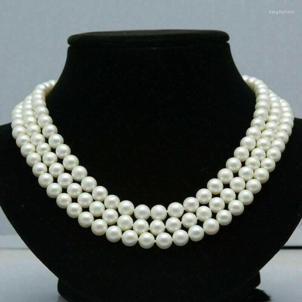 Chaînes Triple brins naturel mer du Sud 10-11mm collier de perles blanches 18