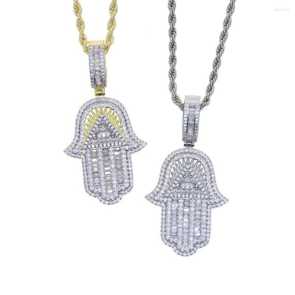 Chaînes Turc Cristal Main Hamsa Pendentif Collier Plaqué Or Argent Couleur Hip Hop Bijoux Avec 5mm Cz Tennis Necklacs