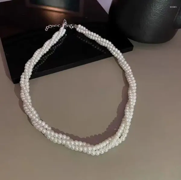 Cadenas Twist Collar de perlas para mujeres Collier Femme Tres capas Collares con dijes Joyería Boda