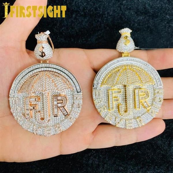 Cadenas de dos tonos de color CZ Carta Forever Rich Colgante Collar Iced Out Bling Cubic Zirconia Paraguas Dinero Encanto Hombres Hip Hop Jewel226A