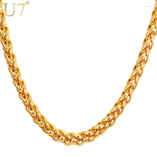 Chaînes U7 Blé Twisted Corde Chaîne Collier Pour Hommes Femmes 3/6 / 9MM Largeur 18-30 pouces HipHop Bijoux