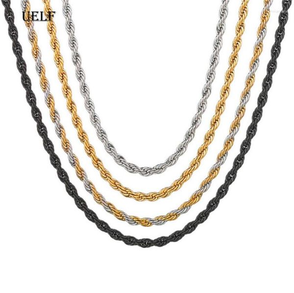 Chaînes UELF 3/4MM 316L corde chaîne collier en acier inoxydable ne se décolore jamais étanche tour de cou hommes femmes bijoux couleur or Gif