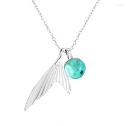 Chaînes Ufooro S925 Collier en argent sterling Femme Sen Sirène Mousse Sea Bule CZ Fish Tail Clavicule Chaîne