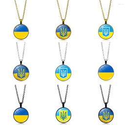 Kettingen Oekraïne vlag kettingen geschenken voor mannen vrouwen rond glazen cabochon Oekraïense symbool ketting hangers sieraden