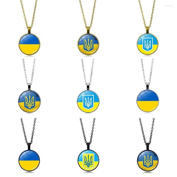 Chaînes Ukraine Drapeau Colliers Cadeaux Pour Hommes Femmes Rond Verre Cabochon Symbole Ukrainien Collier Pendentifs Bijoux