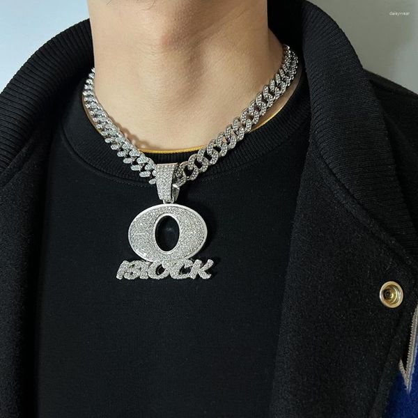 Cadenas ULJ Hip Hop Hombres Mujer Bloque Colgante Collar Iced Out Bling Crystal 12mm Cuban Link Chain Rock Shine Joyería