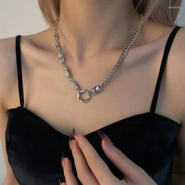 Chaînes ULJ Hip Hop Simple Purple Diamond Circle Collier Femelle Niche Luxe Doux Et Cool Design Chaîne De Clavicule