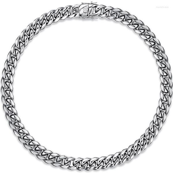 Chaînes ULJ hommes couleur argent collier en acier inoxydable Miami cubain lien chaîne pour femmes ton de base Chokers Bling bijoux