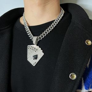 Kettingen ULJ Strass Cubaanse Ketting Iced Out Link Chain Poker Hanger Voor Vrouwen Mannen Goud Kleur Hip Hop Sieraden