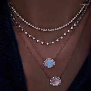 Chaînes inégales Opal Gem Small Cz Arrond Rose Silver Color 2023 Fashion Européen Femme Dame Trend Collier