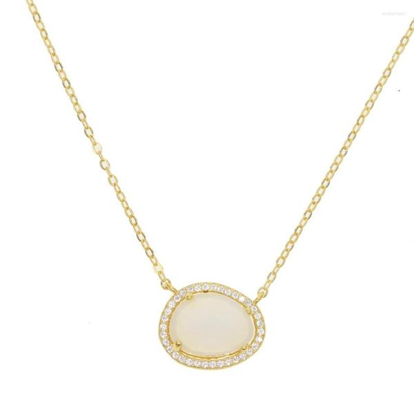 Chaînes Forme Inégale Gem Pierre Blanche Or Rose Couleur Simple Mode Antique Collier Moderne