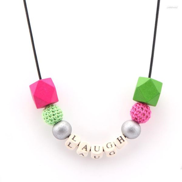 Chaînes inachevées géométrique bois entretoise lettre perles collier avec Crochet et gratuit 80 cm corde chaîne comme femmes bijoux de noël