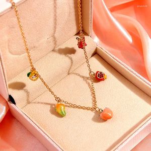 Chaînes Design Unique multicolore émail fruits pendentif collier pour femmes mode mangue pêche grenade bijoux cadeau