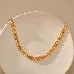 Kettingen Unisex Stijl Mannen Vrouwen Draagbaar Korte 18k Vergulde Platte Link Chain Ketting Hop Cubaanse Sieraden Geschenken