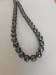 Chaînes inégalées 11-12mm naturel véritable rond tahitien collier de perles noires 14K or bijoux fins cadeaux