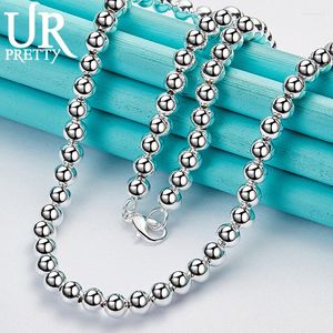 Chaînes Urpretty 925 Sterling Silver 6mm Collier de perles rondes lisses 18 pouces Chaîne pour femme homme mariage fiançailles fête bijoux