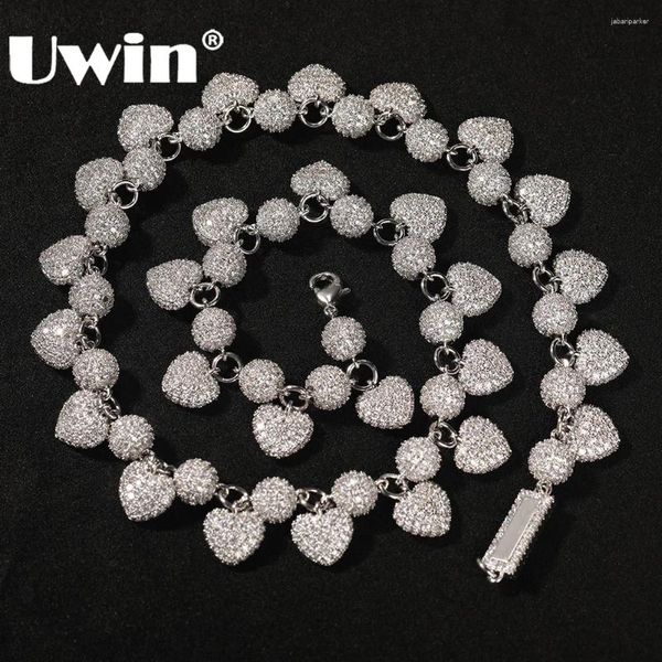 Chaines Uwin Iced Out Heart Beads Colliers Cumbic Zirconia Choker for Women graver votre nom Fashion Jewelry Lovers