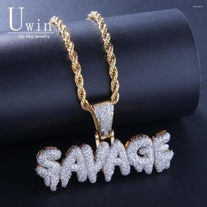 Chains Uwin SAVAGE Pendant Cubic Zirconia Letters & Fashion Hiphop Gold Color Necklace For Men Jewelry