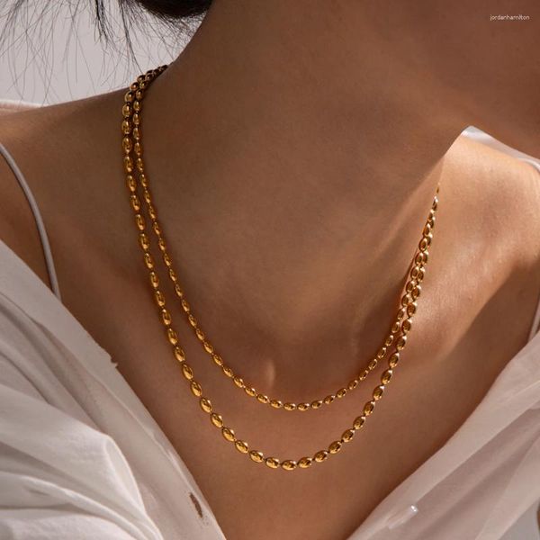 Chaines UWORLD Perles en acier inoxydable Collier en couches de chaîne pour femmes
