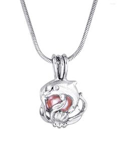 Ketens Valentijnsdag Gift Cage Silver Locket Love Wish Pearl Lovely Dacing Dolphin Pendant P29