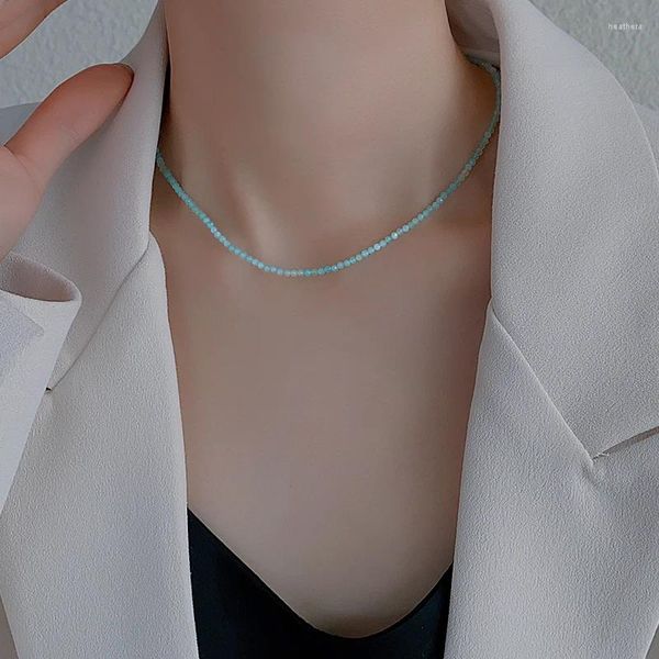 Cadenas Día de San Valentín Collar de cristal azul Plata de mujer 925 Cadena de cuello Sen Atado Con cuentas Collarbone Regalo Enviar joyería de novia