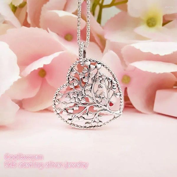 Chaînes Saint Valentin Original 925 Sterling Argent Arbre d'Amour Collier Mixte Émail Pendentif Pour Femmes Bijoux