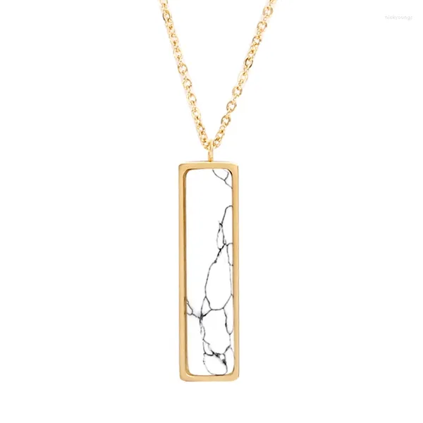 Cadenas Barra vertical Piedra natural Rectángulo Delicado Minimalista Geométrico Blanco Mármol Collar Joyería Encanto para las mujeres