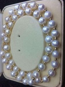 Chains très charmantes 9-10 mm Collier de perle nature blanc Akoya 18 pouces 14K