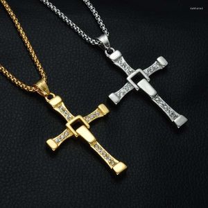 Cadenas Vienkim The Fast And Furious Dominic Toretto Vin Movie Jewelry Classic Rhinestone Colgante Sliver Cross Collares Hombres