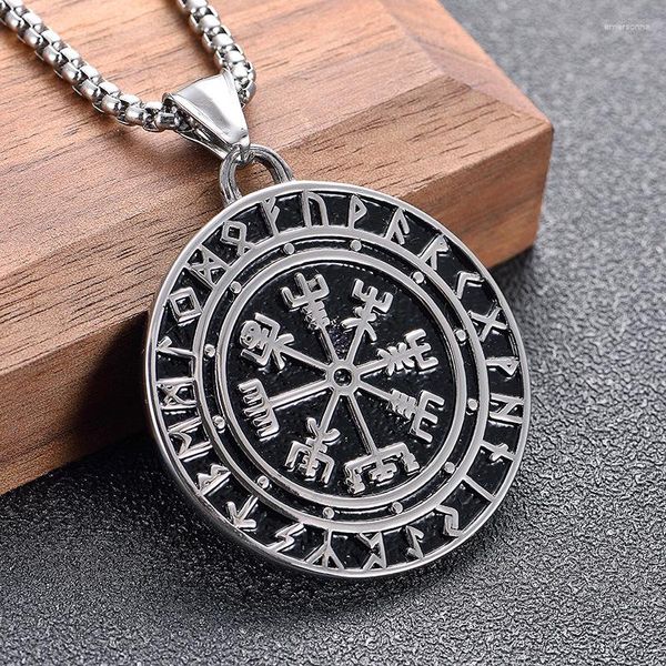 Cadenas vikingo acero inoxidable brújula colgante Odin símbolo Vegvisir moda hombres accesorios Punk collar