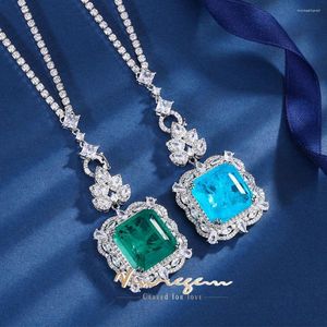 Chaînes Vinregem 18.5mm Lab Créé Emerald Paraiba Tourmaline Gemstone Vintage Pendentif Collier Cadeau Anniversaire Fine Bijoux En Gros