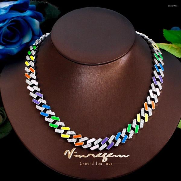 Chaînes Vinregem Lab Créé Saphir Pierres Précieuses Coloré Miami Cubain Chaîne Collier Pour Femmes Hommes Hip Hop Rock Fine Bijoux En Gros