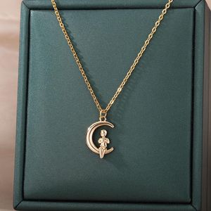 Chaînes Vintage bébé croissant de lune pendentif colliers pour femmes maman fille fils cadeaux de famille mère et enfant bijoux collier femmechaines