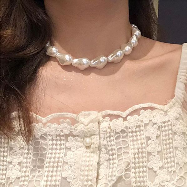 Chaînes Vintage Bohême Baroque Simulé Perles Perles Collier Ras Du Cou Pour Femmes Perle Courte Géométrique Infinity Colliers