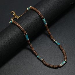 Chaînes Vintage Bijoux Bohème Style Ethnique Marron Coquille De Noix De Coco Perles En Bois Collier En Pierre Naturelle Pour Hommes