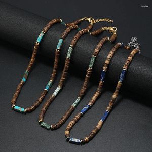 Chaînes Vintage Bijoux Bohème Style Ethnique Marron Coquille De Noix De Coco Perles En Bois Collier En Pierre Naturelle Esthétique Pour Hommes