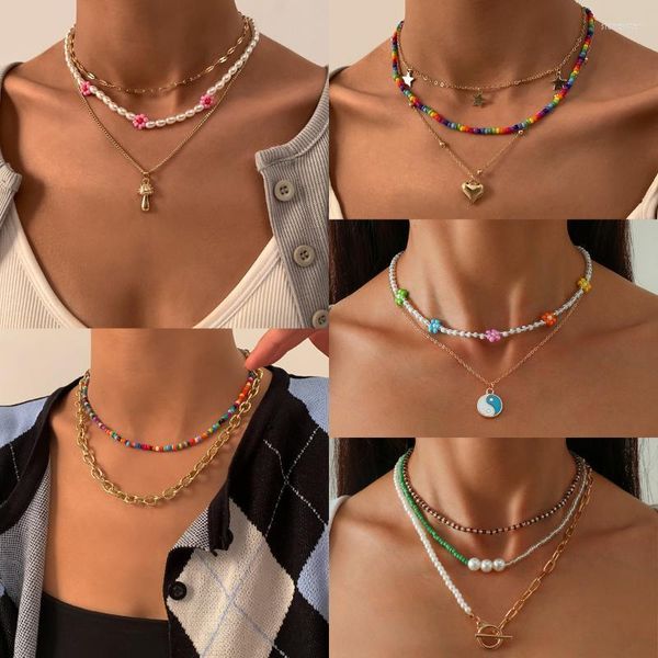 Chaînes Vintage bohème riz collier de perles pour les femmes romantique tissé pendentif colliers cubain lien chaîne bijoux en gros chaînes Sidn22