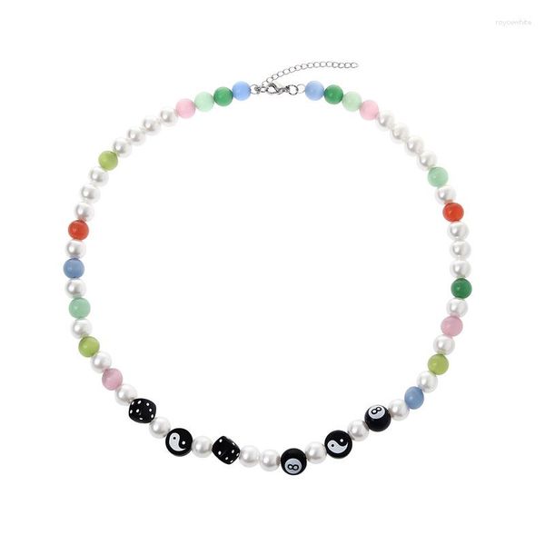 Chaînes Vintage Coloré Collier Américain Bracelet Perle Splice Noir Huit Dés Hip Hop Mode Charme Bijoux