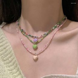 Chaînes Vintage mignon collier de perles colliers roses pour femmes Collares Cadena chapelet Bijoux Kpop été Bijoux Femme Colar Feminino