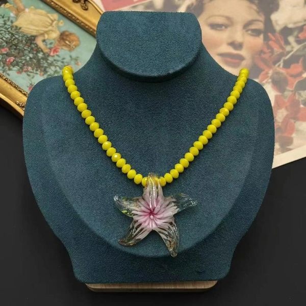 Chaînes Vintage Collier de verre Fleur Étoile de mer Imprimer Doux Femmes Lumière Luxe