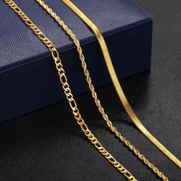 Chaînes Vintage Gold Chain Collier pour femmes Herringbone Corde Foxtail Figaro Curb Link Collier Bijoux Accessoires Whole314B