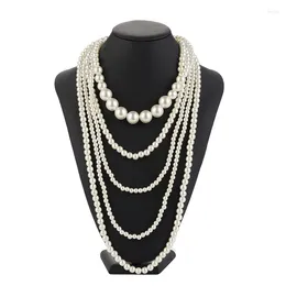 Chaînes Vintage Imitation Perle Collier Collier Art Déco Flapper Accessoires Pour Femmes Blanc Colliers Multicouches