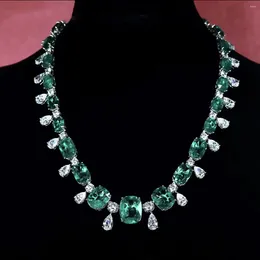 Kettingen Vintage Lab Emerald Diamond Ketting 925 Sterling Zilver Party Bruiloft Chocker Voor Vrouwen Bruidsbelofte Sieraden Cadeau
