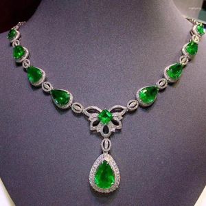 Chaînes Vintage Lady Lab Emerald Diamond Collier 14K Or Blanc Engagement Mariage Chocker Pour Femmes Bijoux De Fête De Mariée