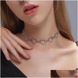 Cadenas Vintage Metal Corazón Cuello Cadenas Gargantilla Grunge Collares para mujeres Egirl Cosplay Accesorios estéticos Joyería Drop de Dhgarden Ot5Zh