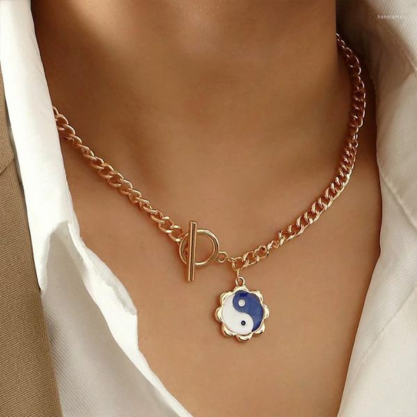 Chaînes Vintage métal lien chaîne pendentif collier femmes Yin Yang amulette épais fermoir Punk collier bijoux de mode