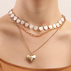 Ketens vintage multi -gelaagde shell hart hangers vrouwen paperclip link ketting bohemia gouden kleur ketting set sieraden geschenken