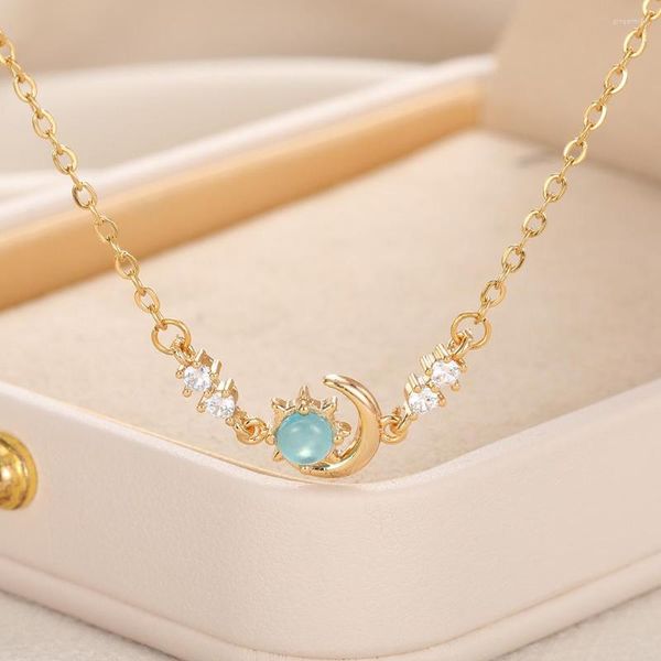 Chaînes Vintage opale soleil lune pendentif Collier pour femmes en acier inoxydable chaîne bijoux cadeau fête Collares Collier Femme