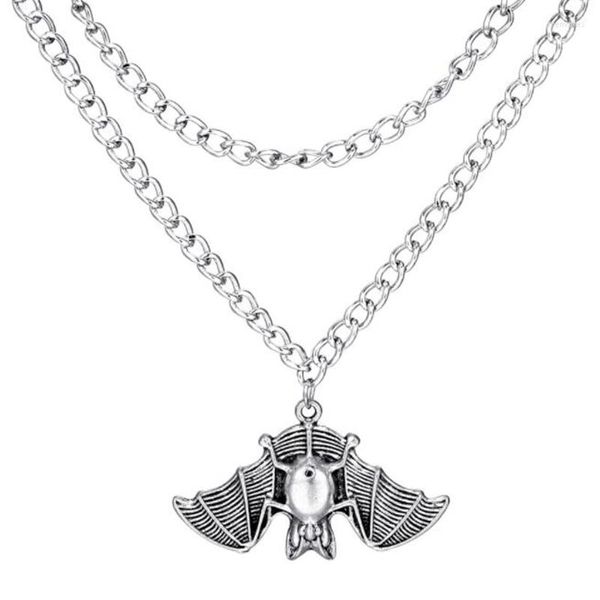 Chaînes Vintage Argent Gothique Vampire Chauve-Souris Collier Crâne Pendentif Multicouche Chaîne OHM Déclaration Flèche Tête Ras Du Cou Ami Cadeau Bijoux