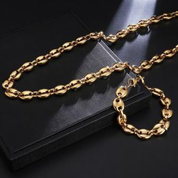 Cadenas Vintage Acero inoxidable Collar de granos de café para hombres y mujeres 11 mm 60 cm Nariz de cerdo Joyería de titanio Gift222R